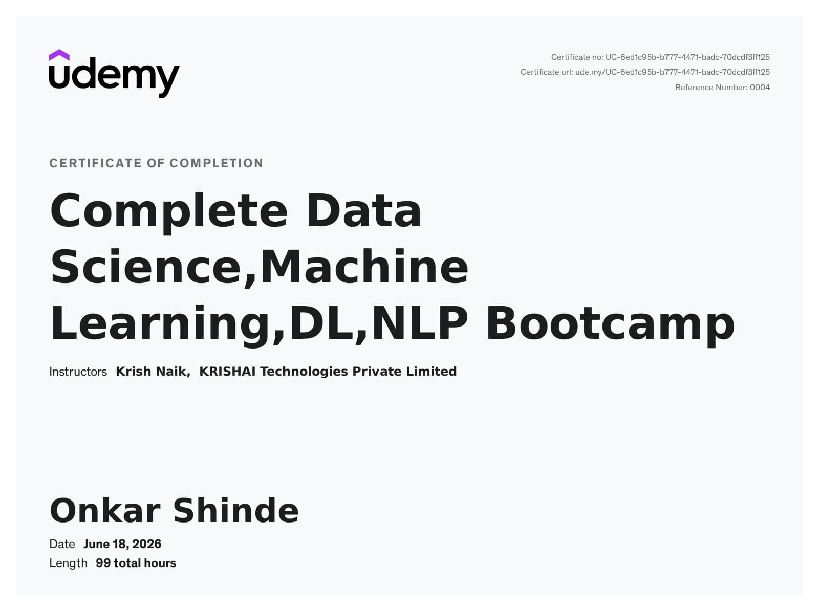 Machine Learning Certificate